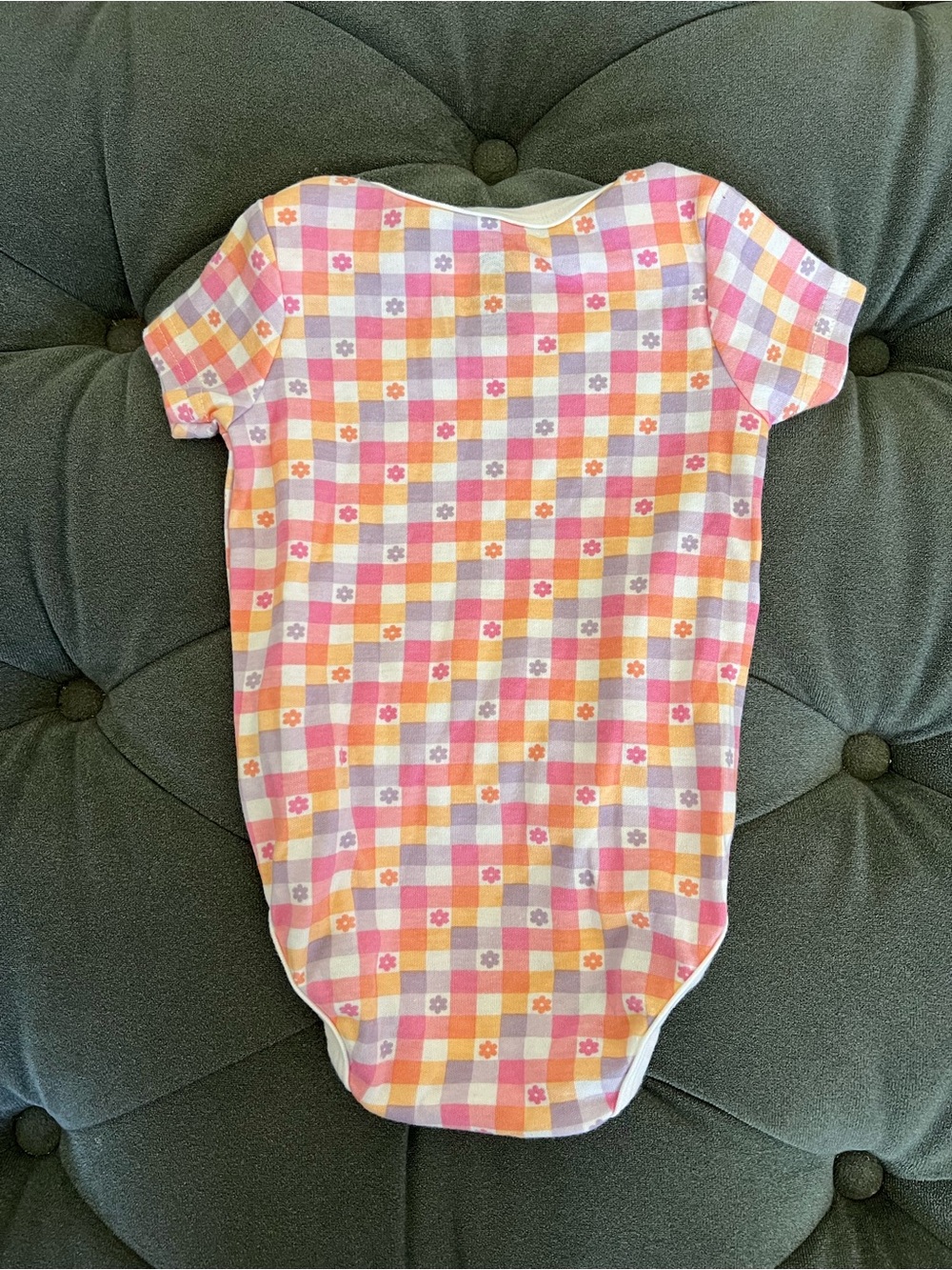 Gingham Floral Baby One-Piece Bodysuit - Picture 2 of 3
